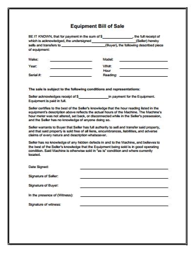 Equipment Bill Of Sale Form Download Create Edit Fill And Print
