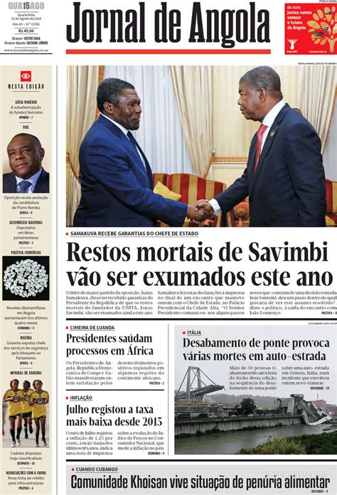 Capa Jornal De Angola De 2018 08 15