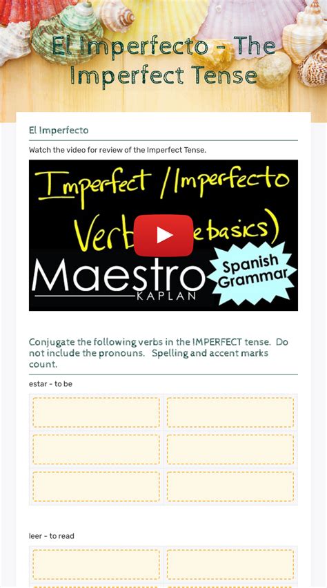 El Imperfecto The Imperfect Tense Interactive Worksheet By Linda
