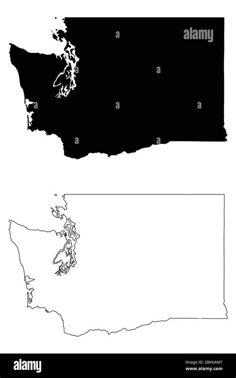 Washington Wa State Maps Black Silhouette And Outline Isolated On A