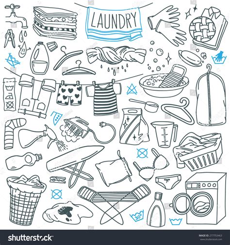 Laundry Themed Doodle Set Various Equipment Stock Vector