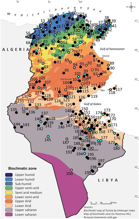 Map Of Tunisia With The Bioclimatic Zones And The Sampling Stations