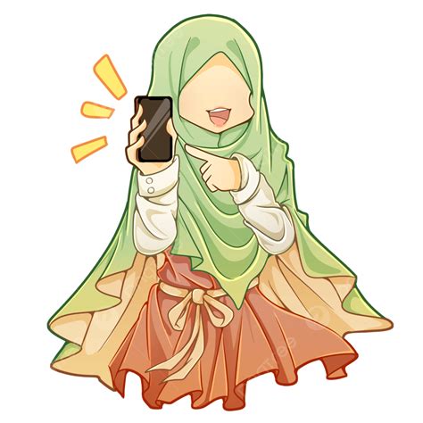 Perempuan Muslimah Sedang Menunjukkan Telepon Genggam Nya Untuk