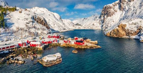 Panoramic Winter View Of Nusfjord Town Norway Europe Exotic Morning