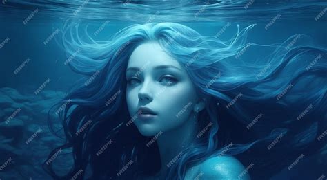 Premium Ai Image The Blue Aquarius Mermaid In The Deep Ocean