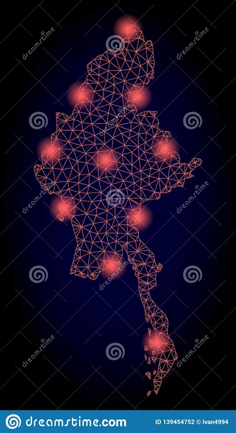 Data visualization on myanmar map. Polygonal Carcass Mesh Map Of Myanmar With Red Light Spots Stock Illustration - Illustration of ...