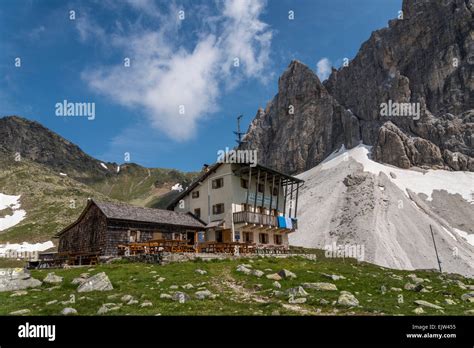 The Italian Alpine Club Owned Tribulaun Hut Mountain Refuge In The