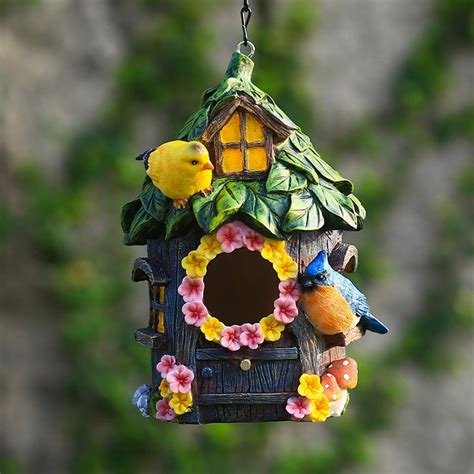 Resin Bird Feeder Hanging Bird House Statue Hanger Nest Garden Etsy