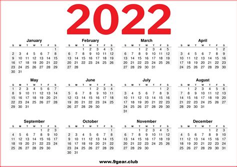 2022 Free Printable Us Calendars Horizontal Printable Calendars 2022