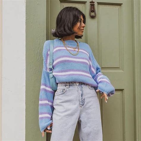 90s Aesthetic Style Knitted Sweater Striped Knitted Sweater