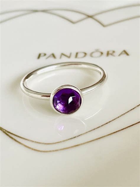 💜 Pandora February Birthstone Droplet Ring Amethyst Size 52 💝 🎁🤶🎄 Ebay