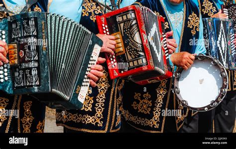 Kazan Russia 2022 June 18 Playing The Accordion Close Up Old