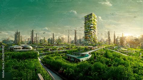 Spectacular Eco Futuristic Cityscape Full With Greenery Skyscrapers