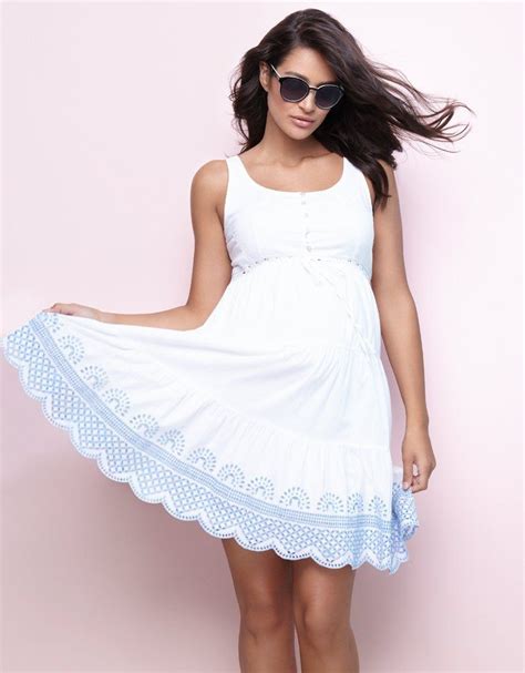 white cotton embroidered maternity sundress in 2020 maternity