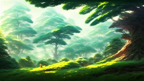 Forest Clearing Landscape Studio Ghibli Fantasy Stable Diffusion