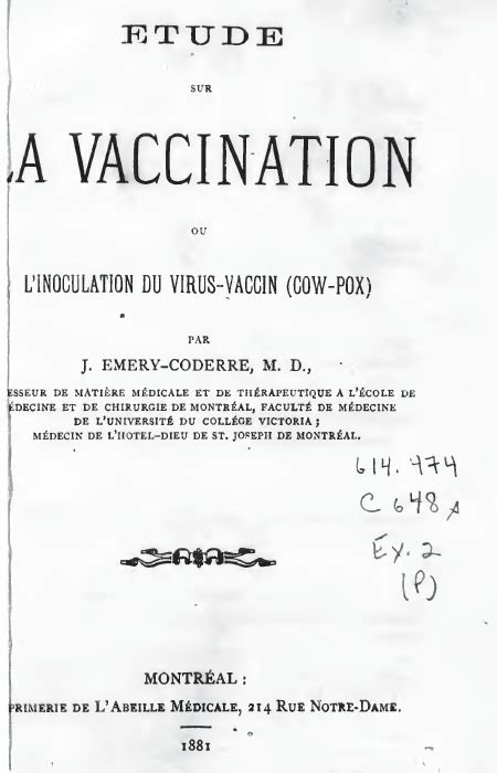 Étude Sur La Vaccination Ou Linoculation Du Virus Vaccin Sciences