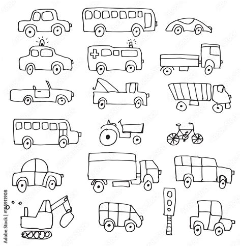 Simple Hand Drawn Doodle Cartoon Cars Set Stock Illustration Adobe Stock