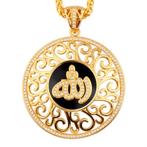 Hot New Islamic Allah Pendant Necklace Gold Color Cubic Zirconia