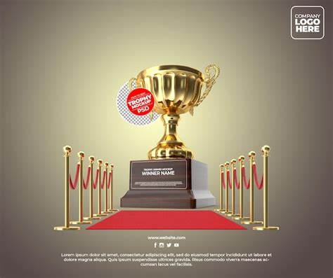 Premium Psd Realistic Golden Trophy Award Mockup Design With