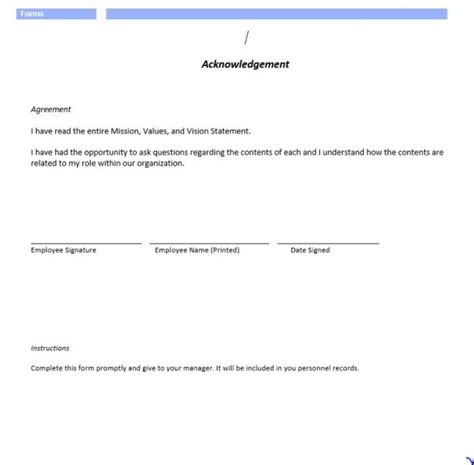 Mission Vision And Values Acknowledgement Form