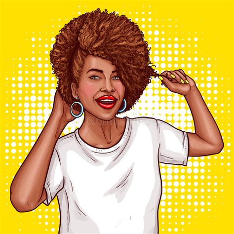 Vector Pop Art Illustration Of A Black Woman Touches Her