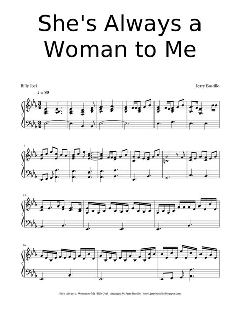 Shes Always A Woman To Me Sheet Music For Piano Solo