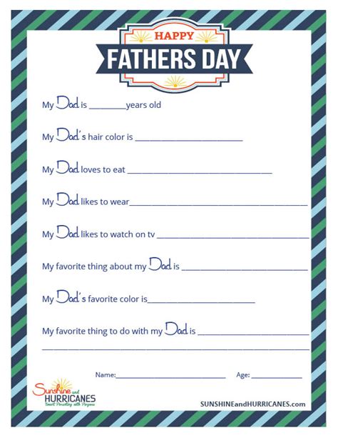 All About My Dad A Printable Fathers Day Questionnaire
