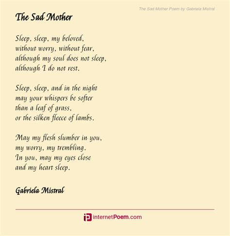 The Sad Mother Poem By Gabriela Mistral