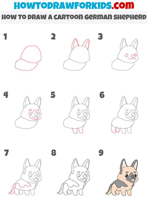 How To Draw A Cartoon German Shepherd Drawing Tutorial For Kids