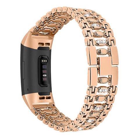 Fitbit Charge 3 Rhinestone Candy Stainless Steel Watch Band Rose Gold