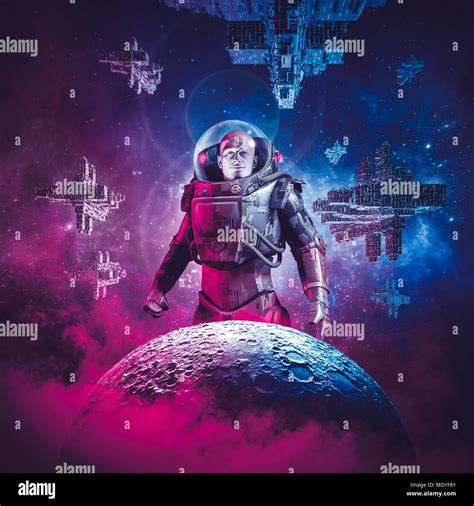 héroe espacial intergaláctico 3d ilustración de ciencia ficción escena mostrando heroico