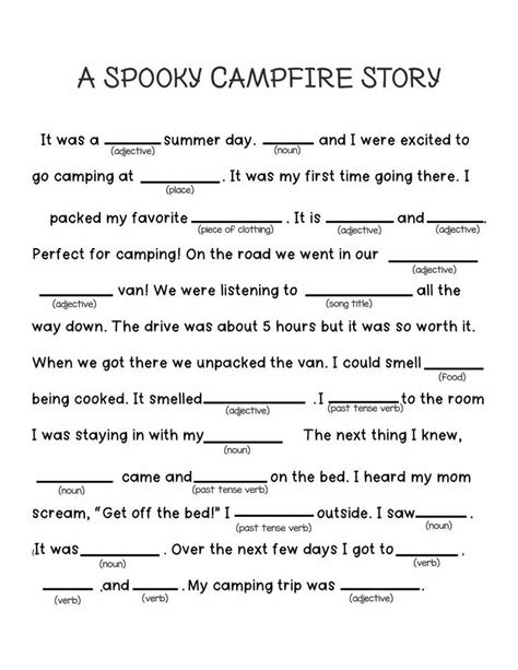 A Spooky Story Campfire Mad Libs Printable Printable Mad Libs Kids