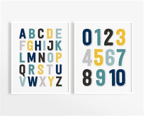 Alphabet And Numbers Art Print Instant Download Nursery Art Etsy