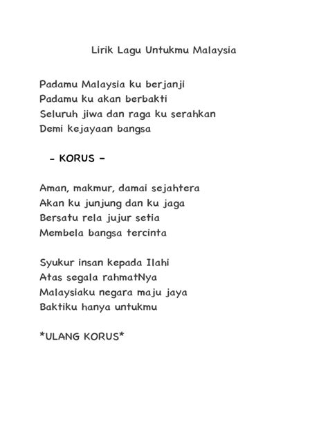 Lirik Lagu Untukmu Malaysia Pdf