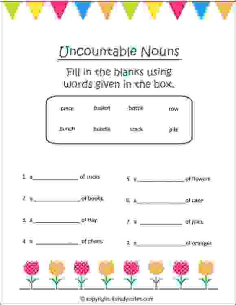 Countable And Uncountable Nouns Worksheet For Grade 1 Step By Step