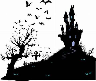 Haunted Silhouette Halloween Vector Clipart Invitation Spooky