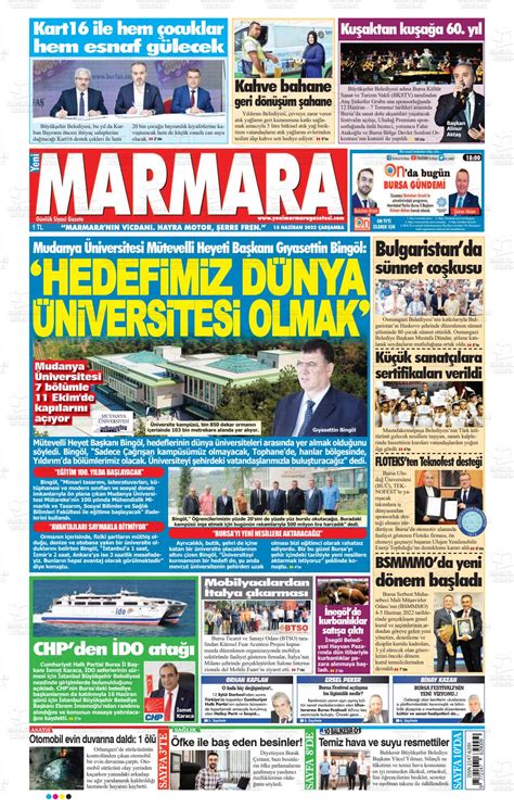 15 Haziran 2022 tarihli Yeni Marmara Gazete Manşetleri