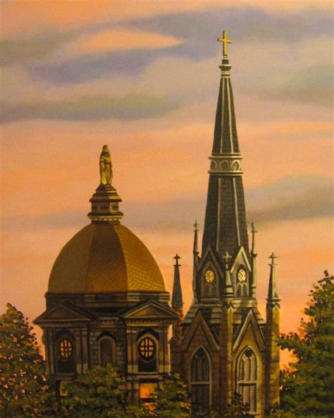 University Of Notre Dame Art Golden Dome Painting Notre Dame Etsy