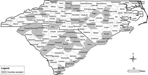 Map Of North Carolina And South Carolina Showing 39 Sampled Counties