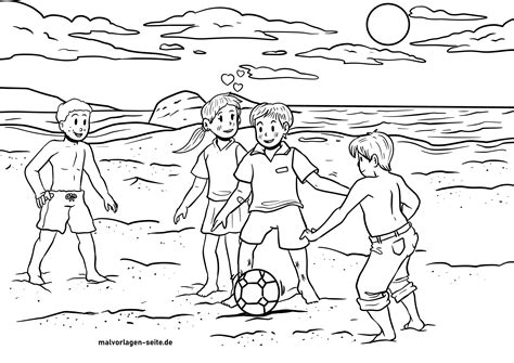 Malvorlage Fußball spielen am Strand Kostenlose Ausmalbilder
