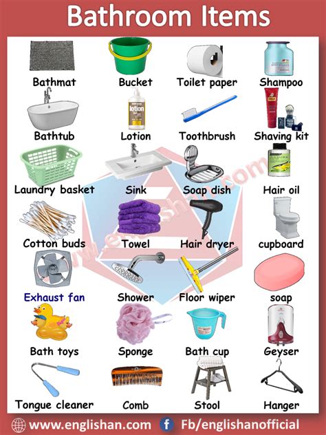 Bathroom Items Vocabulary With Images And Flashcards Download Pdf
