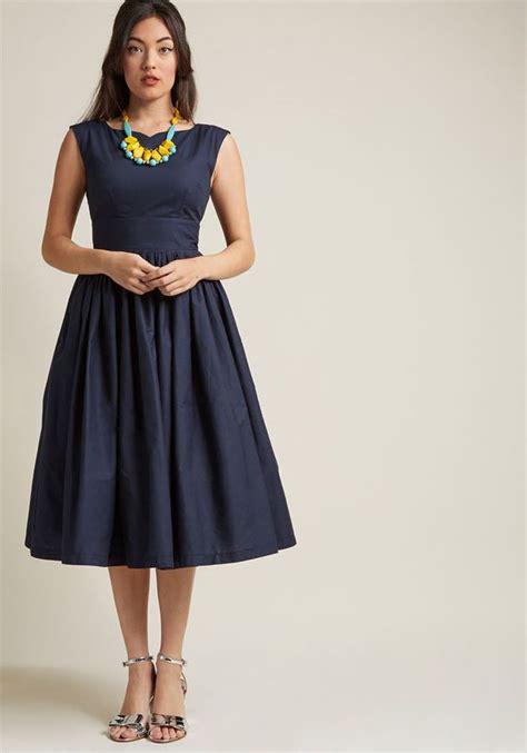 Modcloth Fabulous Fit And Flare Dress With Pockets In Navy In S Cap