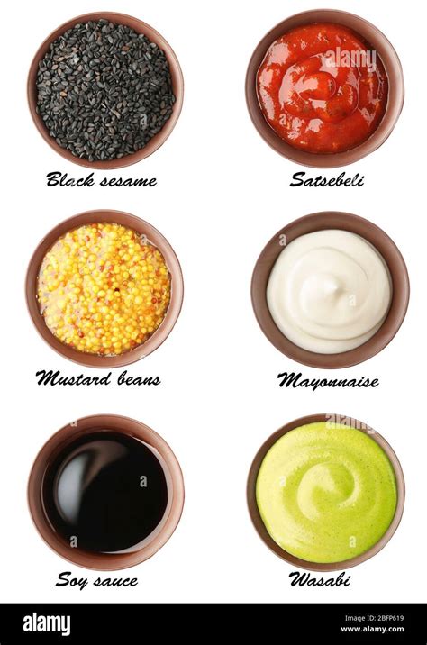 Set Of Different Sauces With Names On White Background Stock Photo Alamy