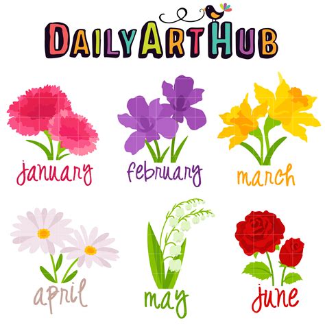 Flower Of The Month Clip Art Set Daily Art Hub Free