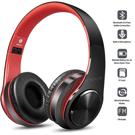 Red Wireless Hi Fi Stereo Bluetooth Headphones Foldable Over Ear