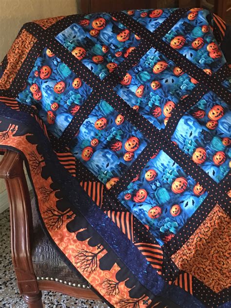 Pumpkin graveyard quilted couch throw | Couch throws, Quilts, Quilted