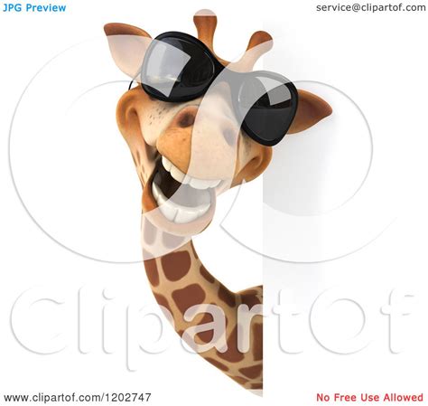 Clipart Of A 3d Happy Giraffe Wearing Sunglasses Around A Sign Royalty Free Cgi Illustration