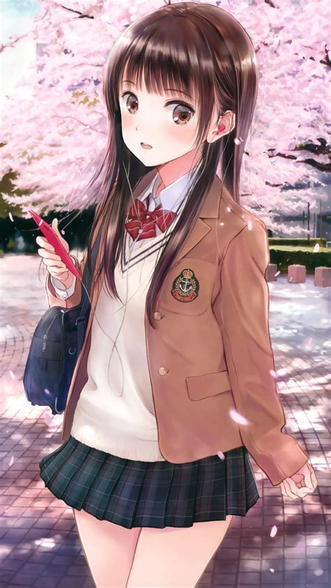 640x1136 Anime Cute School Girl Iphone 55c5sse Ipod Touch Hd 4k