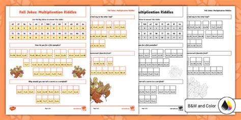 Fall Jokes Multiplication Riddles For 3rd 5th Grade