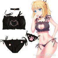Japanese Kawaii Cats Hollow Out Chest Underwear Suits Fashion Kawaii